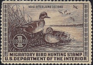 US Scott #RW6 Mint Thin VF 1.00 1939 US Federal Duck Stamp CV 250.00