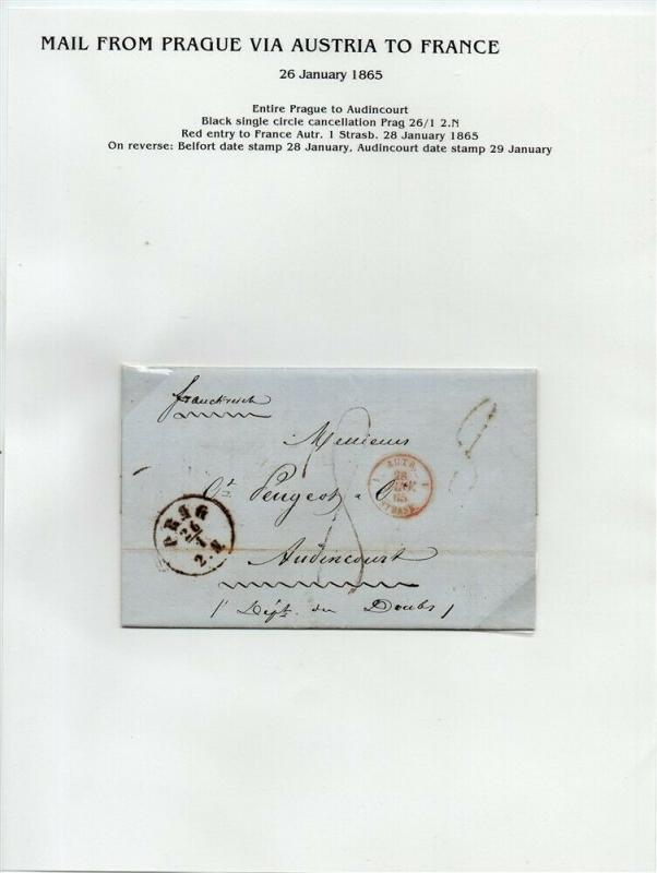 FRANCE Early Incoming LETTER/COVER 1865 fine used item Prague - Audincourt