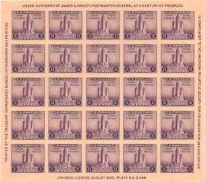 US 767 - 3¢ American Philatelic Press Sheet 9 Unused