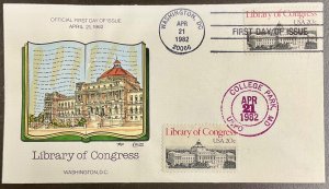 2004 Collins Hand Painted cachet Library of Congress Dual Cancel FDC 1982