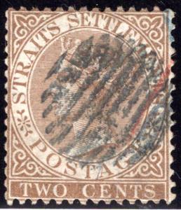 10 Straits Settlements, 2c, Wmk 1, p. 14, bistre brown