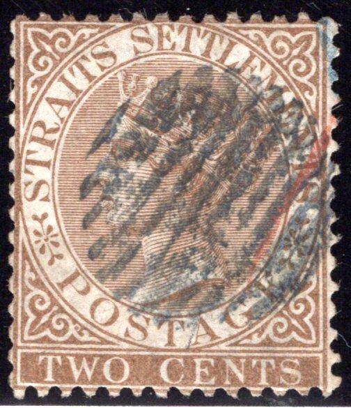 10 Straits Settlements, 2c, Wmk 1, p. 14, bistre brown