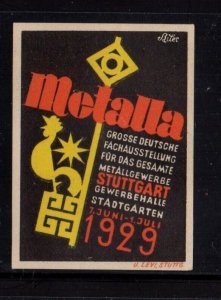 German Advertising Stamp - 1929 Metalla Metalwork Exposition, Stuttgart - MH