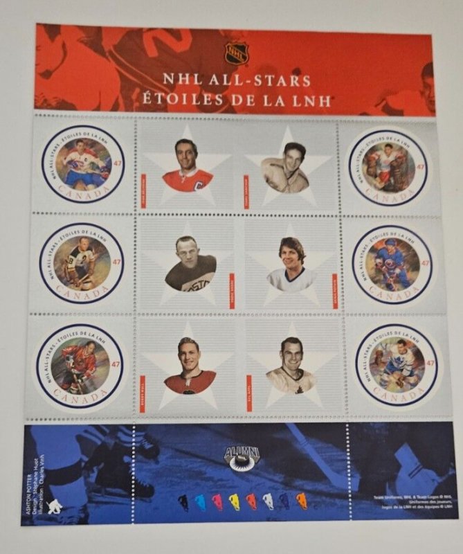 Canada 2001 NHL All Stars #1885 PANE OF 6 in cover