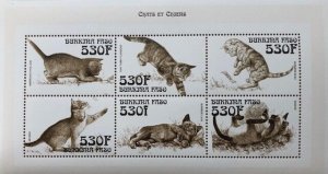 Burkina Faso 1999 - Cats Pets - Sheet of 6 Stamps - Scott #1141 - MNH