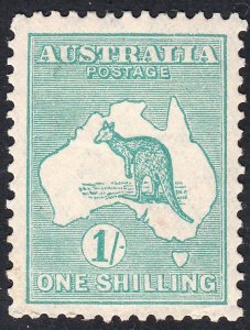 1929 AUSTRALIA KANGAROO 1/- BLUE GREEN / SMALL MULTIPLE WMK (SG#109) MH VF