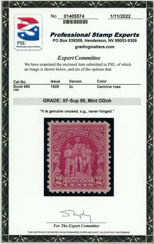 US Stamp #680 Battle Fallen Timbers 2c - PSE Cert - XF-SUP 95 - MNH - SMQ $40.00 