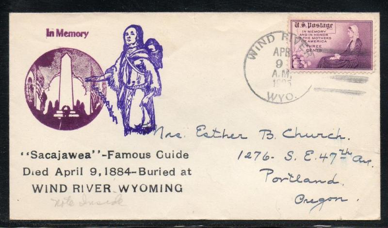 US Wind River WY Sacajawea Indian Guide Cachet 1935 B536