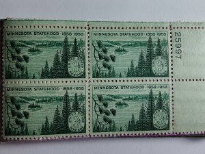 SCOTT #1106 PLATE BLOCK# 25997 UR MINNESOTA STATEHOOD MINT NEVER HINGED