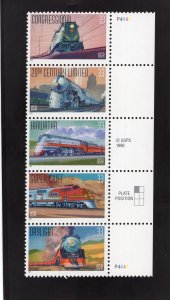 3333-3337 Famous Trains, MNH blk/5 w/right side #s