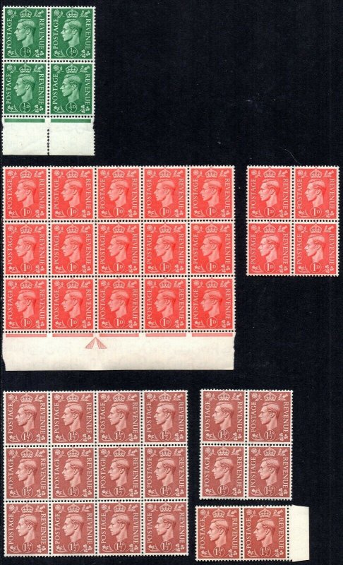 1941-42 Sg 485/490 Light Colours in Blocks Unmounted Mint