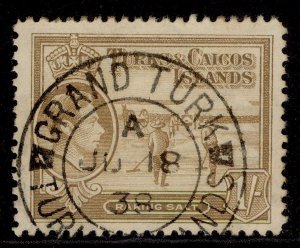 TURKS & CAICOS ISLANDS GVI SG202, 1s yellow-bistre, VERY FINE USED. Cat £14. CDS