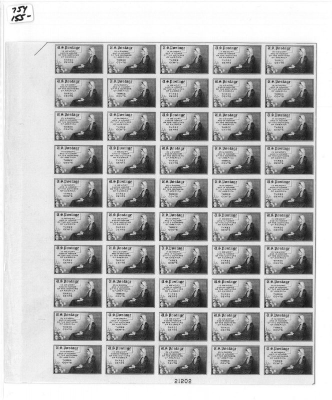 1935 United States Postage Stamp #754 Plate No. 21202 Mint Full Sheet