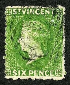 St Vincent SG30 6d Bright Green Perf 11-12.5 x 15 wmk Small Star S/ways Cat 85