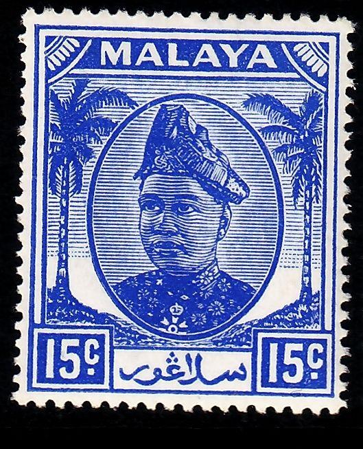MALAYSIA - Selangor SG100, 15c ultramarine, M MINT.