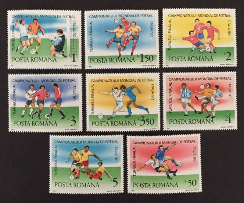 Romania 1990 #3602-9(8), World Cup, MNH.