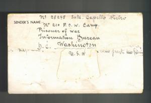 1943 POW Information Bureau Letter Sheet Cover to Italy Prisoner of war Camp 210