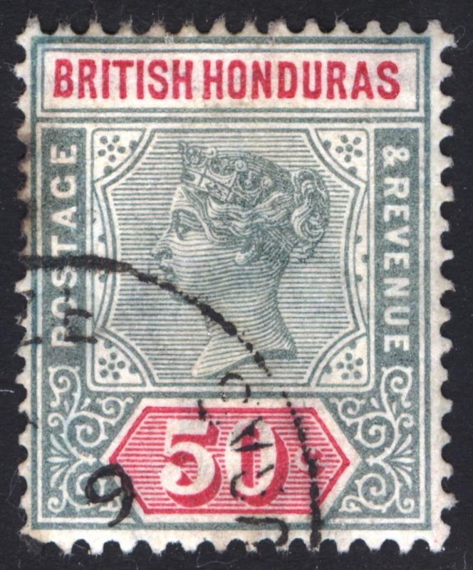 Br Honduras 1898 50c Green & Carmine Rose Scott 54 SG 62 VFU Cat $72