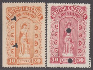 Canada Revenue BCL18-BCL19 Used British Columbia Law Stamps