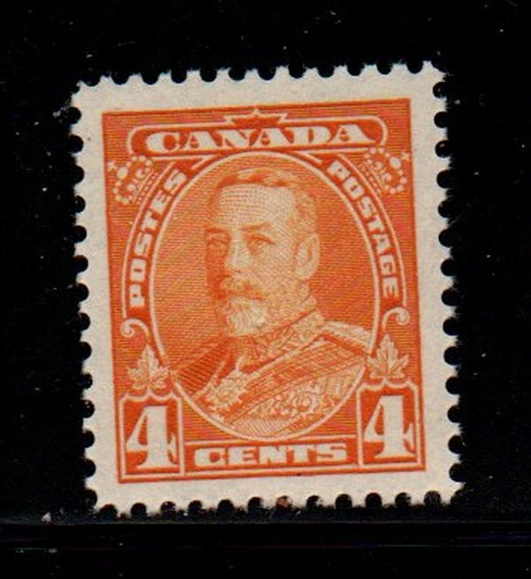 Canada Sc 220 1935 4c yellowish orange George V stamp mint NH