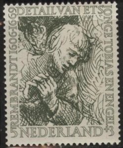 Netherlands B292 (mnh) 5c+3c “Young Tobias” by Rembrandt, ol grn (1956)
