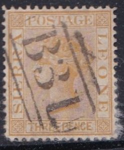 Sierra Leone 15 (used) 3p Queen Victoria, yel buff (1876)