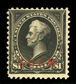 United States Possessions, Guam #12 Cat$350, 1899 $1 black, hinged, reperforated