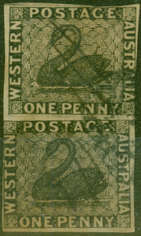 W. Australia 1854 1d Black SG1 Good Used Vertical Pair 