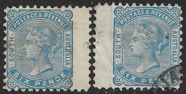 SOUTH AUSTRALIA 1883-90 QV 6d Portrait Issue WING MARGIN 2 Examples Sc 80a VFU