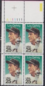 2417 Lou Gehrig Plate Block MNH