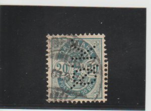 Denmark  Scott#  40  Used Perfin  (1884 Numeral)