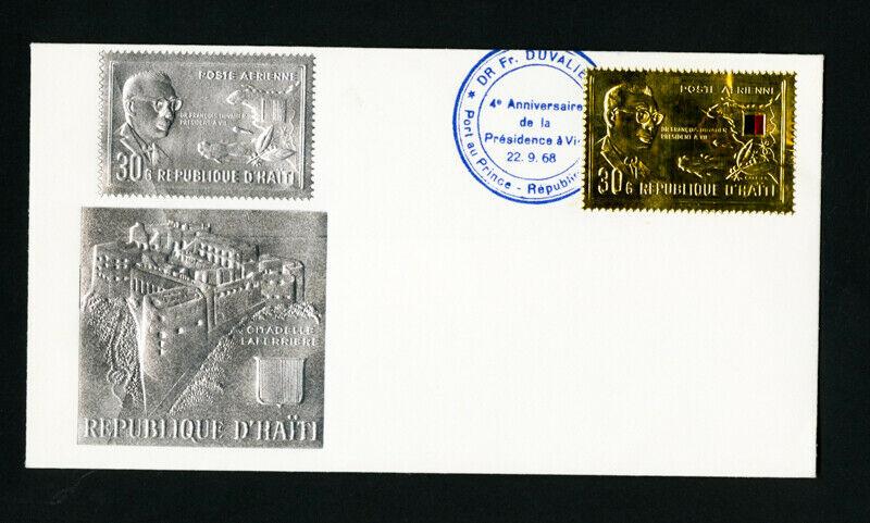 Haiti Cover Rare FDC w/Silver & Gold Stamp 1968