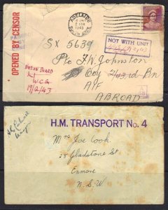 AUSTRIALIA 1943 CENSORED ADEIAIDE TO AIF ABROAD RETURNED NOT ON BOARD & COVER