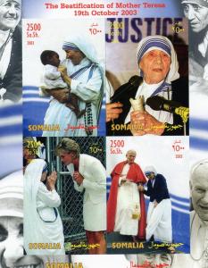 Somalia 2003 Pope John Paul II/M/Teresa/Diana Sheetlet (4) IMPERFORATED MNH