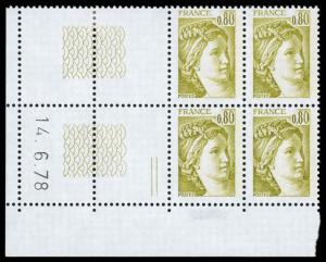 France 1569 Unused (MH) (Corner Block of 4)