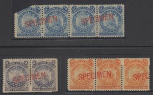 BOLIVIA 1890 COAT OF ARMS Sc 29-31 STRIPS OF 4, 3 & PAIR OVPTD SPECIMEN  