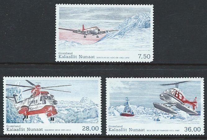 Greenland 624-626 Aviation Set MNH 2012