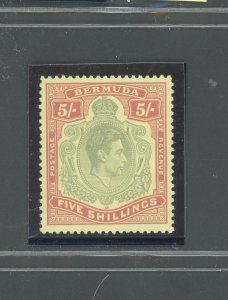 1938-53 BERMUDA, Stanley Gibbons n. 118f, GEORGE VI Portrait, 5 shillings green