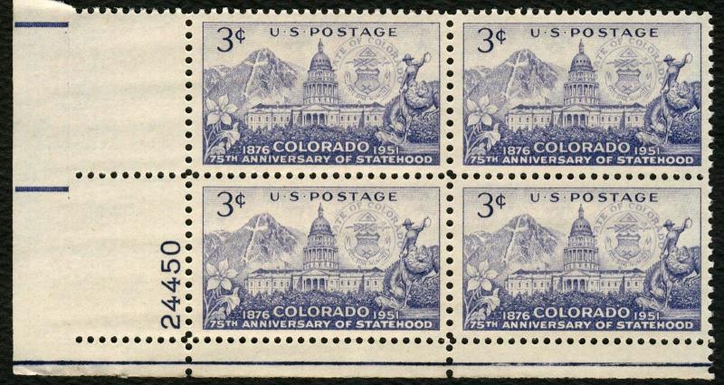 #1001 3c Colorado Statehood, Plate Block [24450 LL], Mint **ANY 5=FREE SHIPPING* 