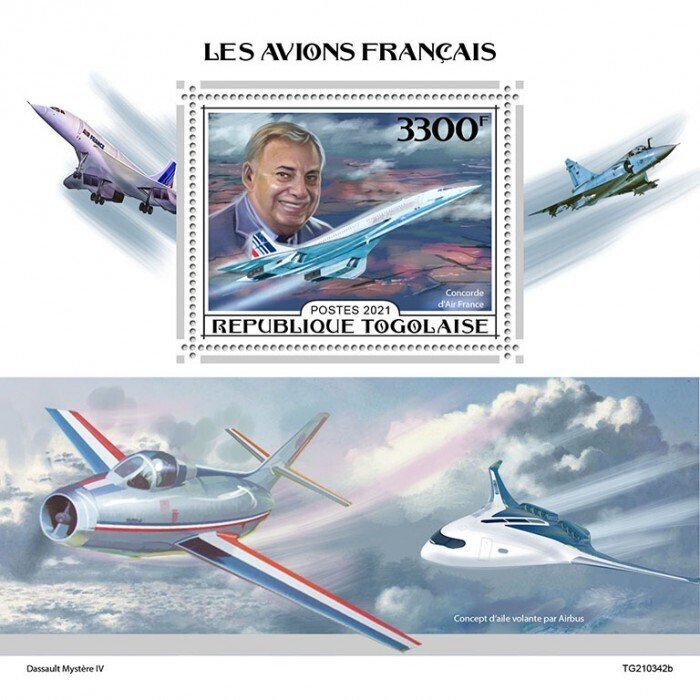 TOGO - 2021 - French Aircraft - Perf Souv Sheet - Mint Never Hinged