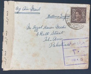 1945 Bagdad Iraq Censored Airmail Cover To Tel Aviv Palestine