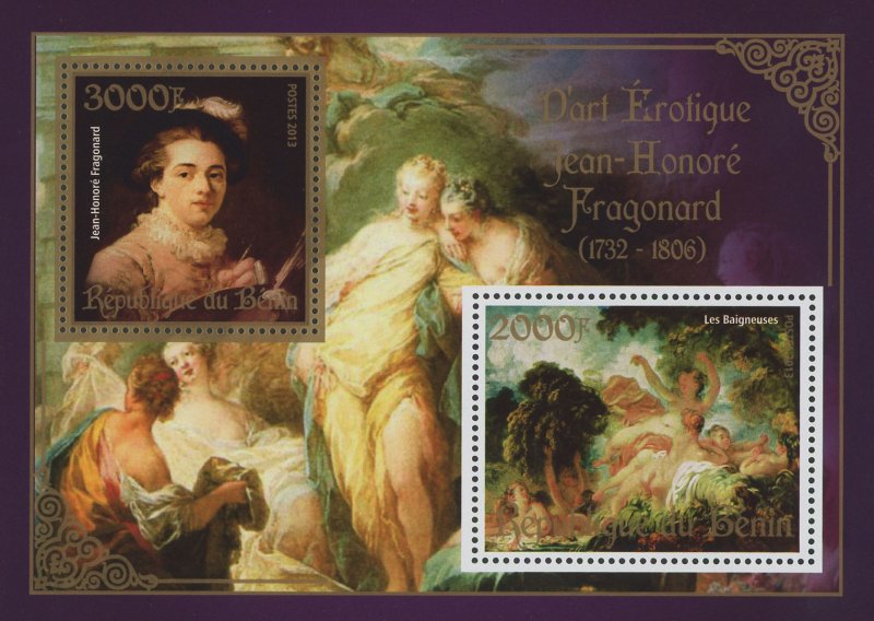 Erotic Art Paintings Jean Honore Fragonard Souvenir Sheet of 2 Stamps Mint NH