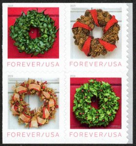 USA Sc. 5427a (55c) Holiday Wreaths 2019 MNH bklt. block of 4