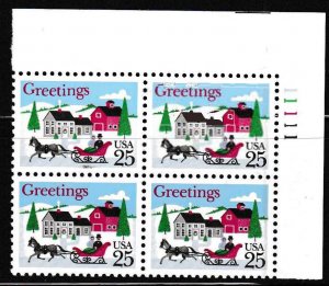 United States Christmas Stamps Scott 2400 1988 Sleigh & Village Blocks of Four