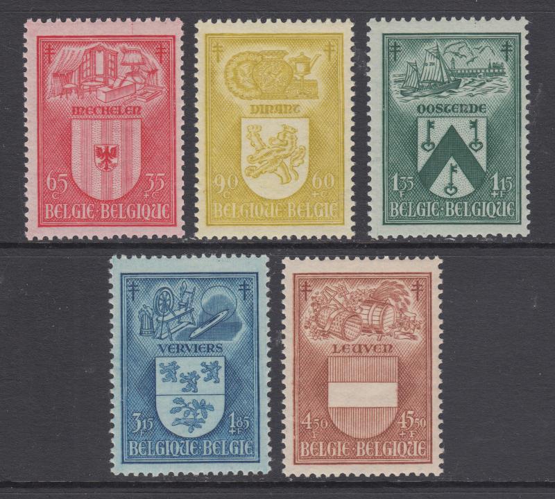 Belgium Sc B432-B436 MNH. 1946 Coat of Arms Anti Tuberculosis, complete set