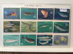 Japan Used 12 stamps Fish and shell series year of 1966-1967