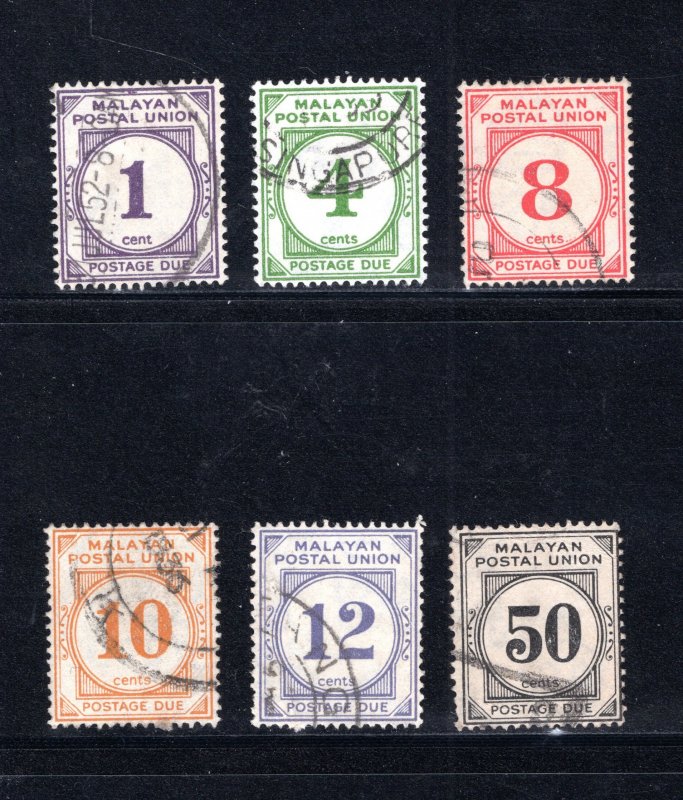 Federation of Malaya SC #J7-J12   VF, Used, Complete Set, CV $29.50 .... 3700088