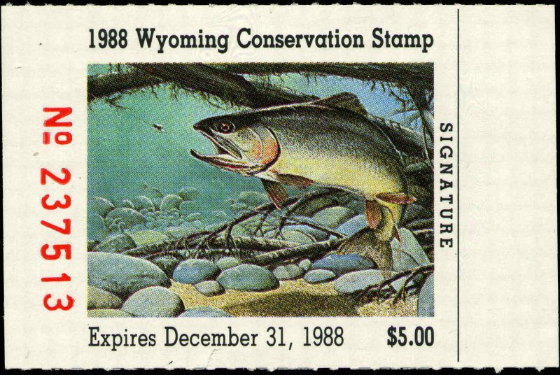 WYOMING #5 1988 STATE DUCK STAMP CUT THROAT TROUT by Clark Ostergaard