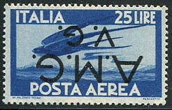 AMG. VG. - Air Mail Lire 25 overprint upside down