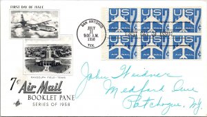 FDC 1958 - 7c Airmail Booklet Pane - San Antonio, Tx - F49220